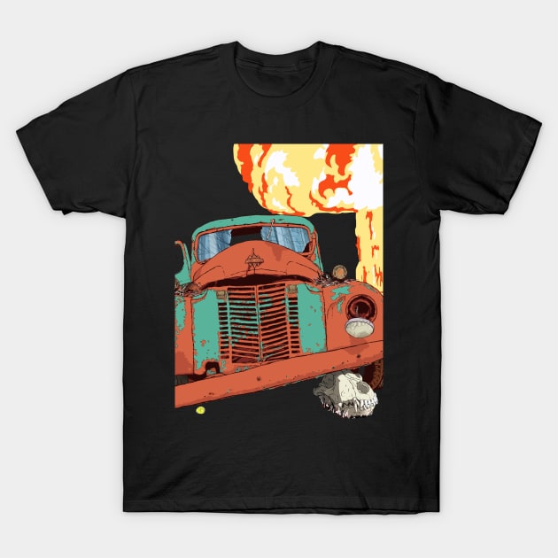 Rusted truck, wolf skull and Atomic T-Shirt by RobertBretonArt